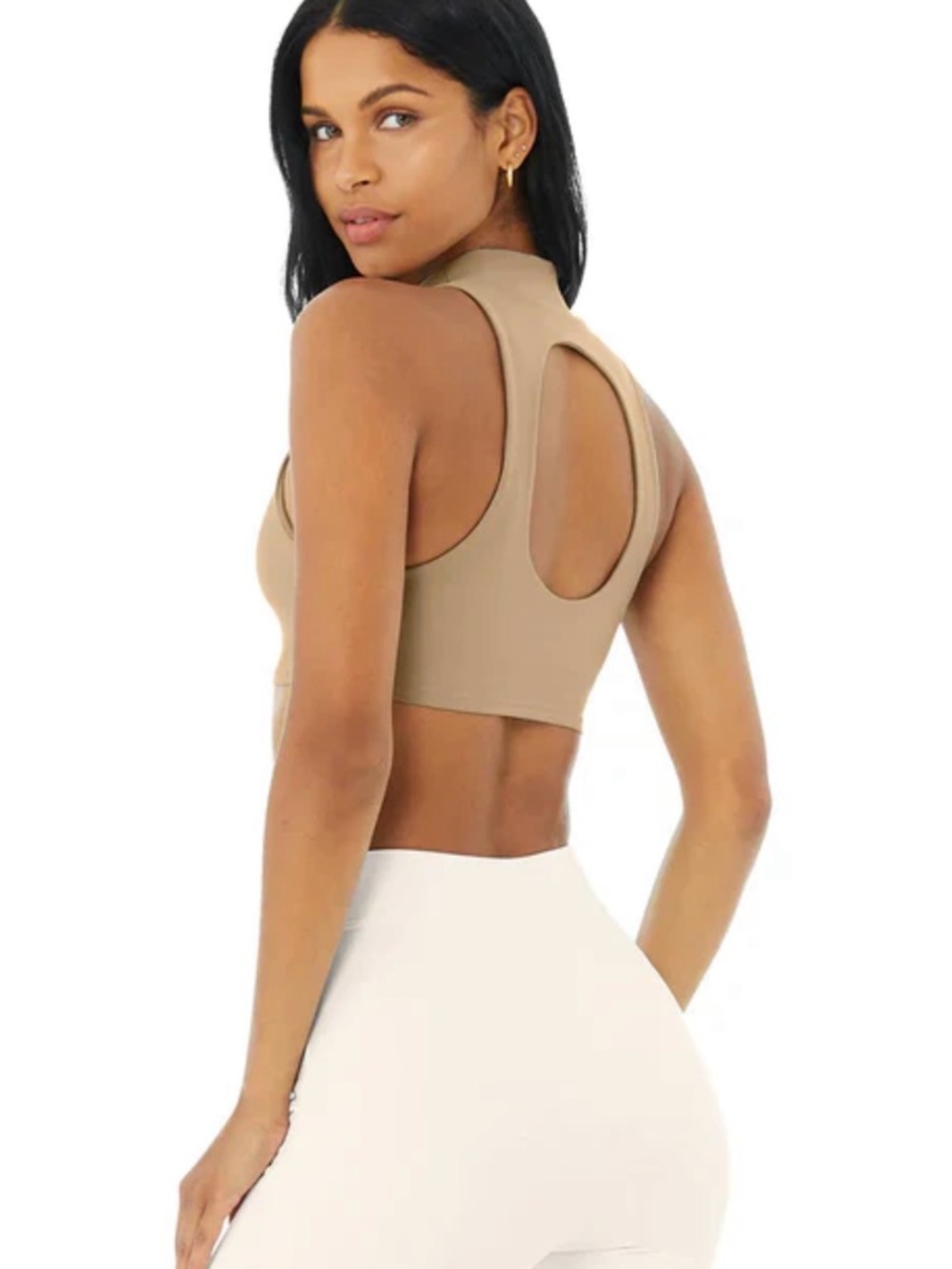 ALO Yoga High Neck Cropped Tank Top in Taupe - Picture 2 of 4